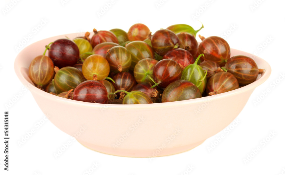Fresh gooseberries in bowl isolated on white