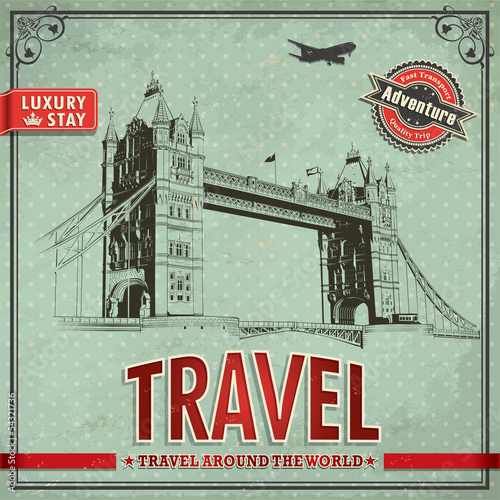 Naklejka na drzwi Vintage travel london vacation poster