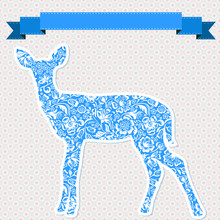 Vector Greeting Card With Blue Deer