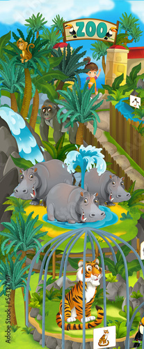 Obraz w ramie Cartoon zoo - amusement park - illustration
