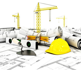 construction plan with a crane and other building fixtures