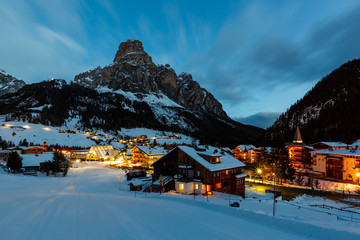 Fototapete - Ski Resort of Corvara at Night, Alta Badia, Dolomites Alps, Ital