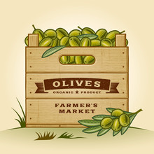 Retro Crate Of Olives