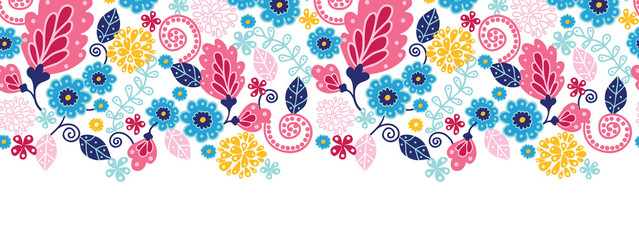 Wall Mural - Vector fairytale flowers horizontal seamless pattern background