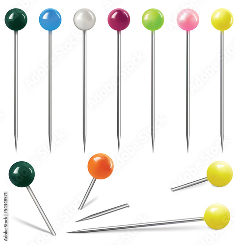 Fotografie, Obraz Colorful pins on white background. Vector illustration