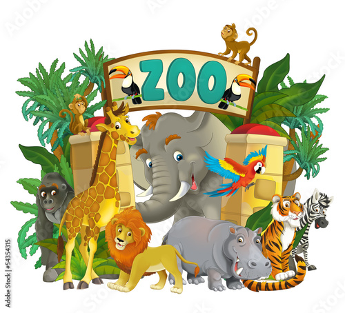 Naklejka ścienna Cartoon zoo - amusement park - illustration
