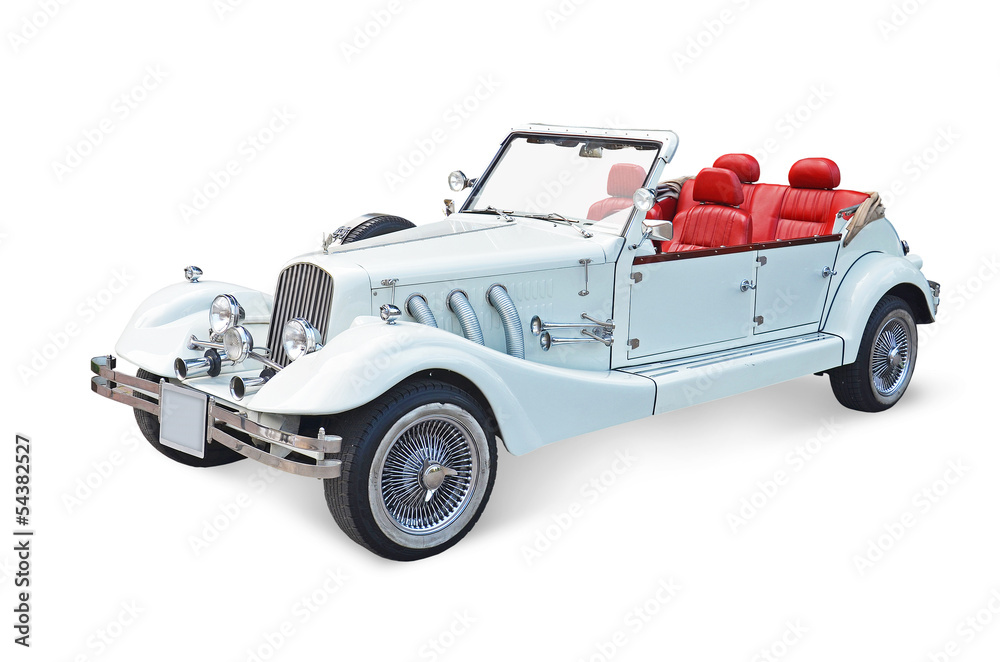 Retro cabrio car, vintage classics - white background - obrazy, fototapety, plakaty 