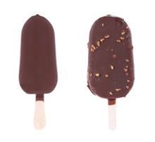 Two Chocolate-coated Blocks Of Ice Cream On Stick.