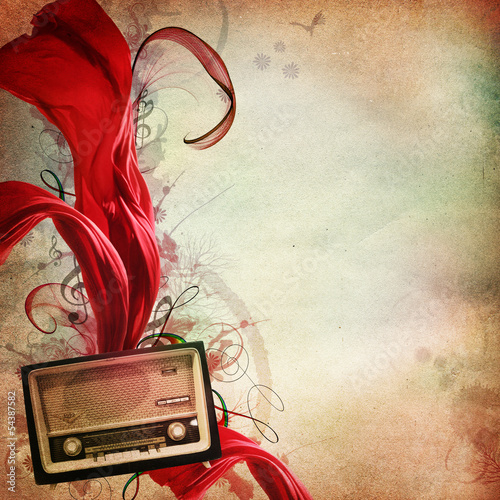 Obraz w ramie Vintage music background with old radio