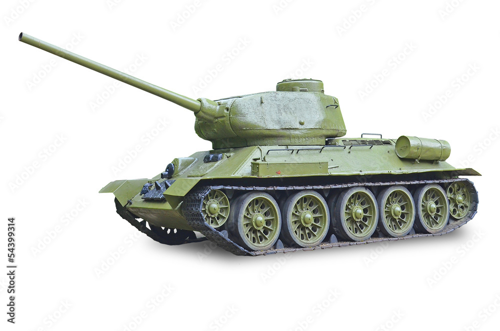 T-34 Soviet tank during World War II - white background - obrazy, fototapety, plakaty 