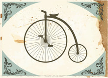 Old Vintage Postcard With A Bicycle. Penny-farthing.
