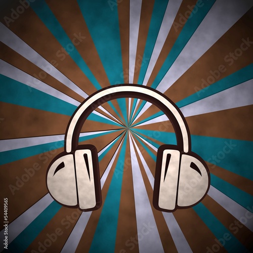 Naklejka ścienna Illustration of a dirty headphones label on retro background
