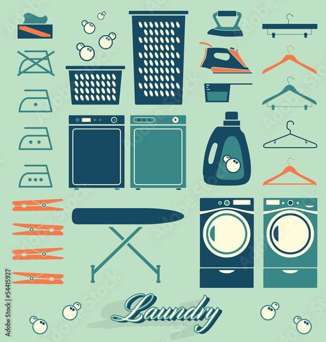 Fotografie, Obraz Collection of retro style laundry room symbols and icons