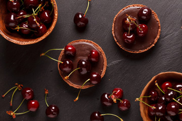 Canvas Print - chocolate tart with cherry