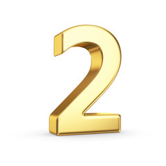 Poster - 3D golden number 2 - isolated with clipping path