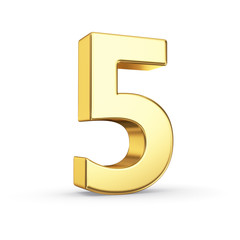 Poster - 3D golden number 5 - isolated with clipping path
