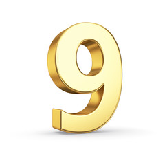 Poster - 3D golden number 9 - isolated with clipping path