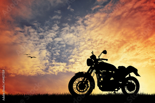 Obraz w ramie motorcycle at sunset