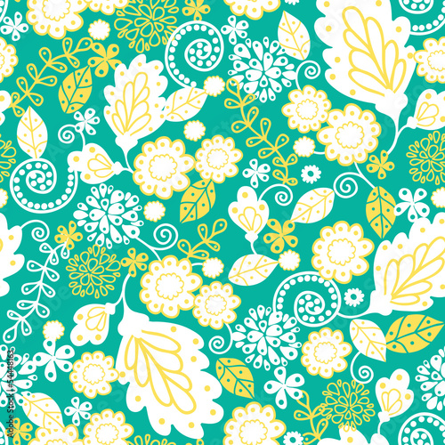 Obraz w ramie Vector emerald flowerals seamless pattern background with hand