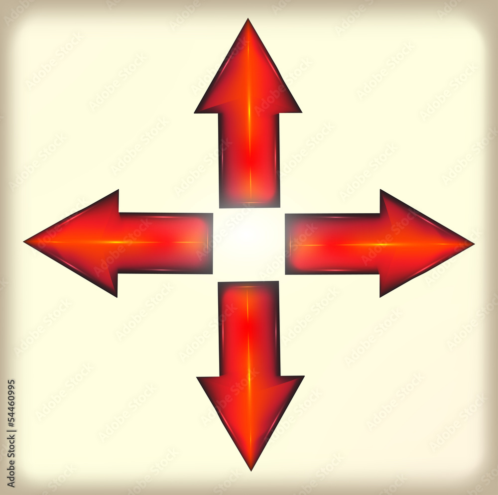 Red arrows in different directions. Plastic Stock Vector | Adobe Stock