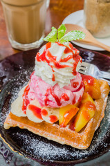 Wall Mural - Waffle with icecream