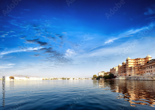 Pichola lake in India Udaipur Rajasthan. Maharajah palace Canvas Print