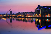 North Bank Of The River Liffey At Dublin City Center At Night