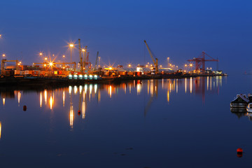 Dublin Port at night as seen from the East-Link Toll Bridge