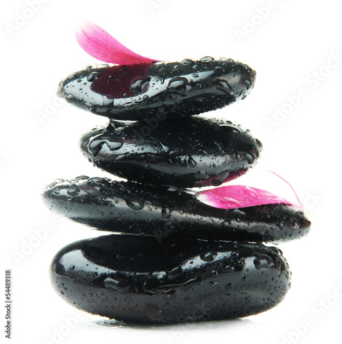 Naklejka - mata magnetyczna na lodówkę Spa stones and pink petals isolated on white