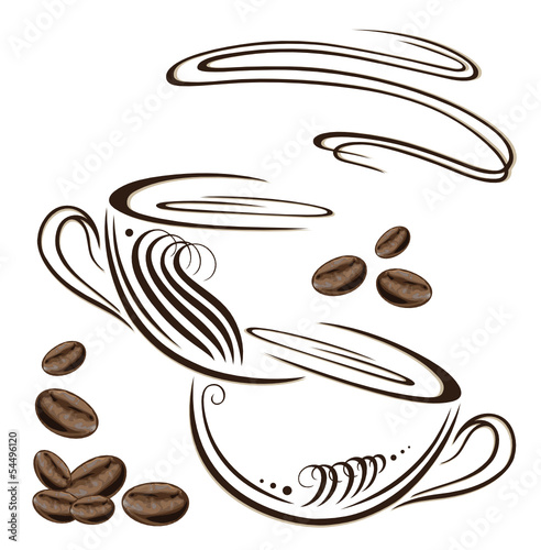 Naklejka dekoracyjna Kaffee, coffee, Kaffeetassen, Kaffeebohnen, cafe
