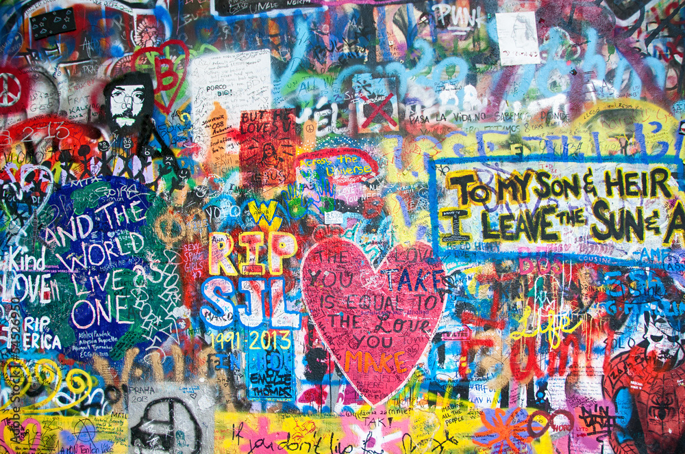 Photo Colorful John Lennon wall in Prague