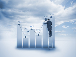 Poster - Businessman on a ladder drawing a chart