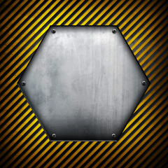 Canvas Print - hexagon metal plate with warning stripes