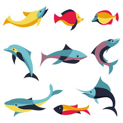Poster - Vector set of logo design elements - fishes signs