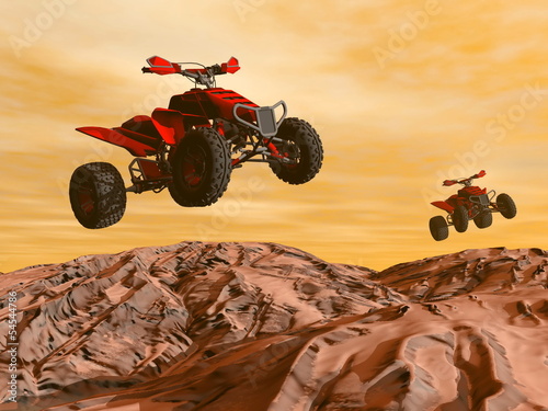 Naklejka dekoracyjna Quads in the desert - 3D render