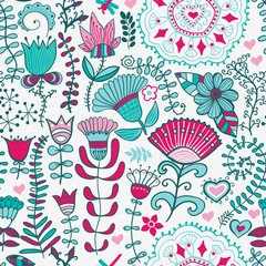 Abstract floral background, summer theme seamless pattern, vecto