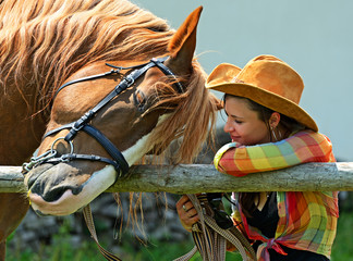 Canvas Print - Girl with a horse