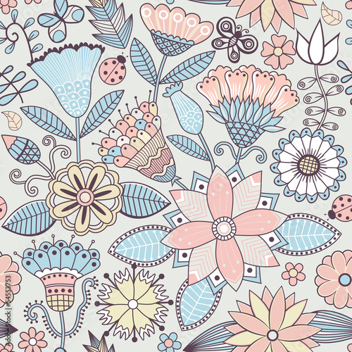 Obraz w ramie Abstract floral background, summer theme seamless pattern, vecto