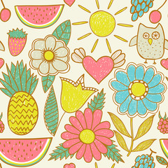 Abstract floral background, summer theme seamless pattern, vecto