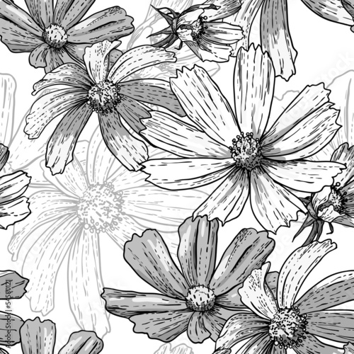 Naklejka - mata magnetyczna na lodówkę Seamless vintage black and white floral background