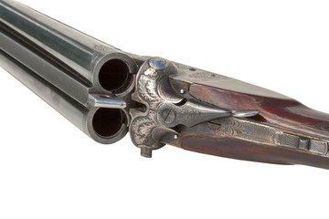 double-barreled old shotgun closeup