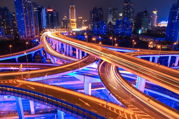 colorful overpass at night