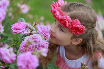 Wall Mural - Rose garden - cute girl playing in the rose garden