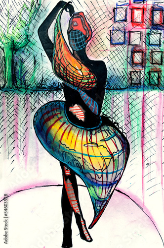 Tapeta ścienna na wymiar Creative watercolor illustration, woman in unique costume