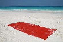 Red Towel On Beatiful Beach, Tachai Island, Similan Island Group