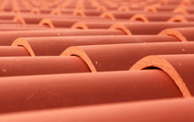 Red Tile Roof Closeup Photo With Selective Focus