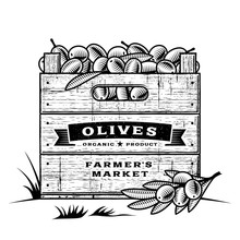 Retro Crate Of Olives Black And White