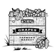 Retro Crate Of Grapes Black And White