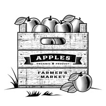 Retro Crate Of Apples Black And White