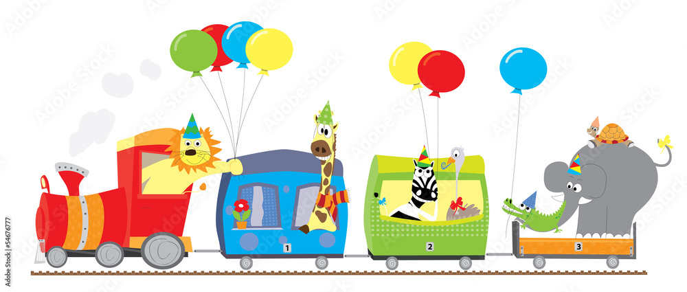 Fototapeta Samoprzylepna Pociąg Ze Zwierzętami I Balonami